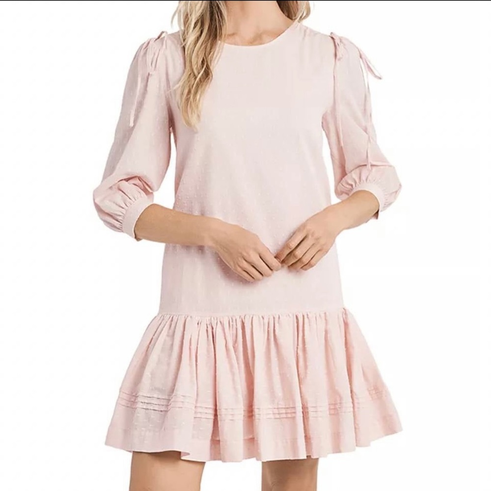 CeCe Clip Dot Ruffle Hem Dress Pink 100%cotton Summer Dress size 4